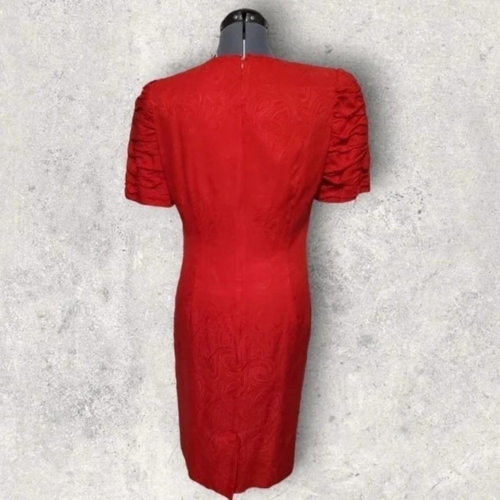 Vintage 80s Liz Claiborne Secretary Day Dress Silk Jacquard Design Red